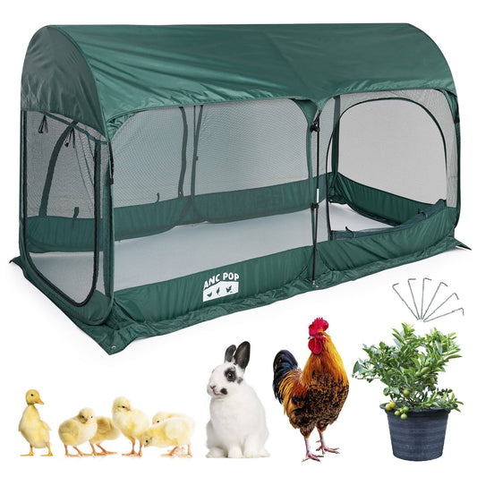 ANC Pop Portable Chicken Run Large Pop-Up Chicken Pen for Small Animals Outdoor Gardening Net with 3 doors and Handbag, Easy to Install and Storage