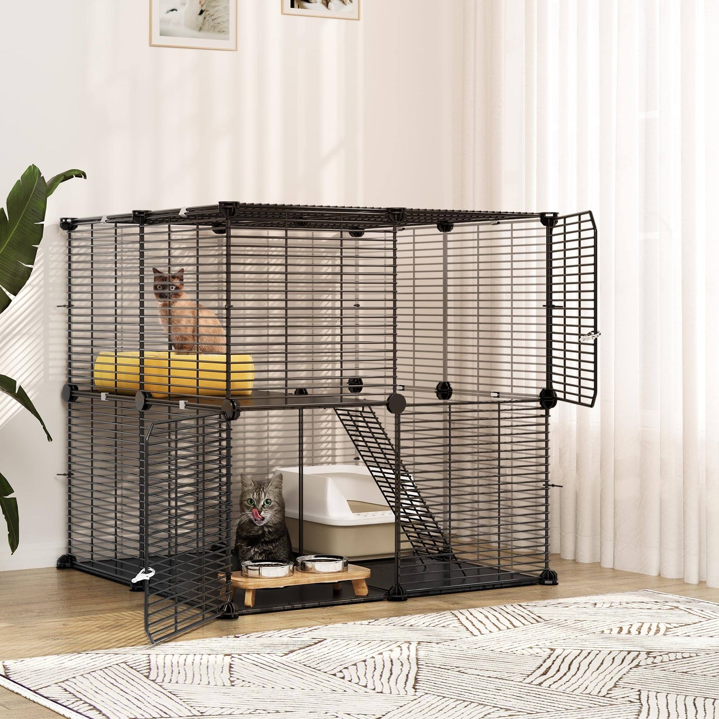 YITAHOME Indoor Cat Cage 2 Tier Kitten Cage Cat Outdoor DIY Pet Playpen Metal Kennel