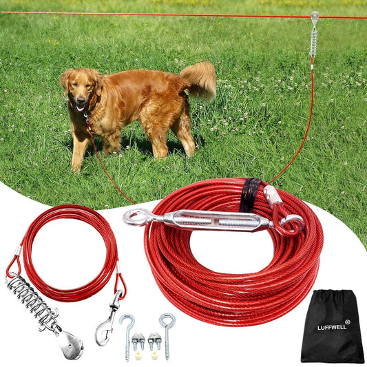 LUFFWELL Dog Runs for Outside 100FT Dog Runner for Yard Dog Tie Out Cable