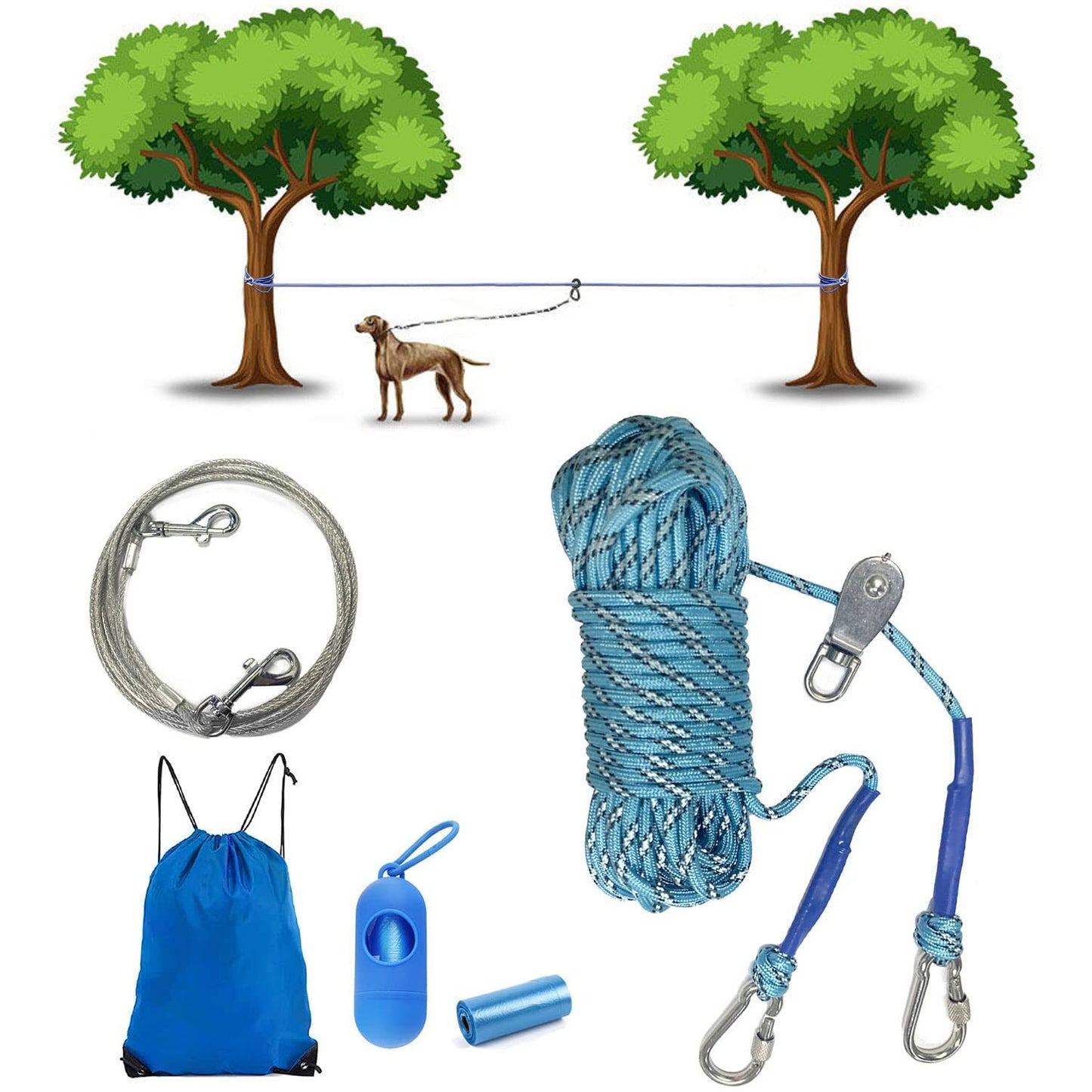 Dog Runner for Yard Dog Runner Dog Run Cable Dog Zipline for Backyard Dog Runner for Yard with Trolley Dog Trolley Freedom Aerial Dog Run Overhead